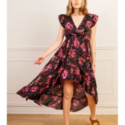 Robe Longue Heidi -Étoffe Belle Soldes Boutique r1998 noir violet in april 2