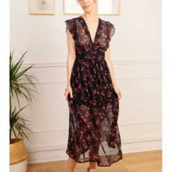 Robe Longue Zelie -Étoffe Belle Soldes Boutique r2171 noir fushia in april 3