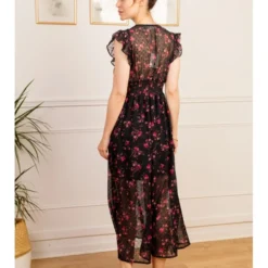 Robe Longue Zelie -Étoffe Belle Soldes Boutique r2171 noir fushia in april 5