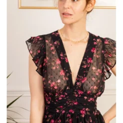 Robe Longue Zelie -Étoffe Belle Soldes Boutique r2171 noir fushia in april 6