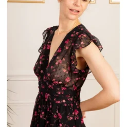 Robe Longue Zelie -Étoffe Belle Soldes Boutique r2171 noir fushia in april 7