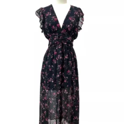 Robe Longue Zelie -Étoffe Belle Soldes Boutique r2171 noir fushia in april 8